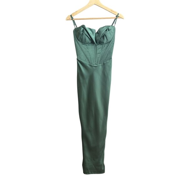 House of CB Charmaine Satin Corset Maxi Dress Green XS Sultry Formal  Feminine
